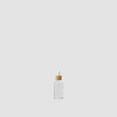 Envase cosmético "Bamboo" 30 ml. Ref:BOC030107 Botella calidad Cristal Transparente Bambú con Cuentagotas tamaño DIN 18.