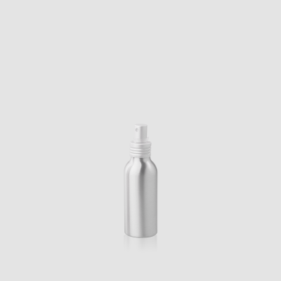 Envase cosmético "Kronos" 100 ml. Ref:BOA100100 Botella Aluminio Plata con bomba Spray