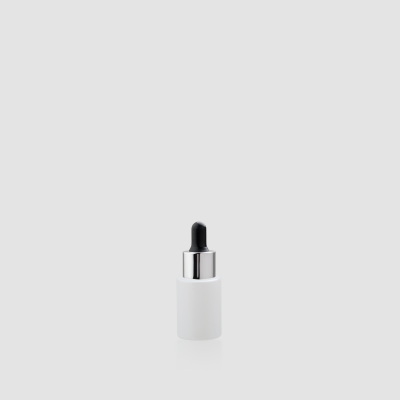 Envase cosmético "London" 15 ml. Botella dosificadora calidad Cristal Blanco con cuentagotas Plata-Negro