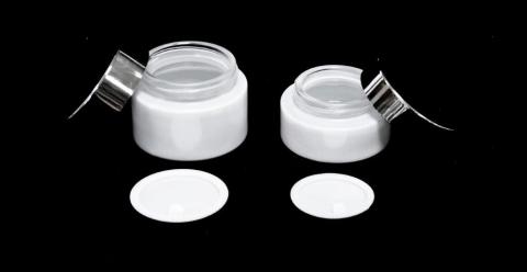 CIELO blanco - Tarro de cristal blanco con tapa plata y obturador para productos de belleza industria cosmética