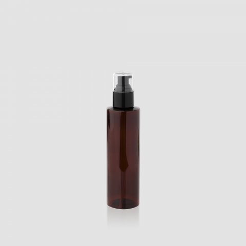 Envase cosmético New York marrón con bomba dosificadora color negro y tapa transparente