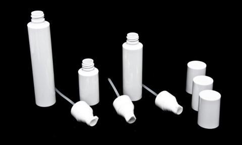 SNOW 2 - Botella dosificadora plástico calidad PET con bomba Blanco tapón ABS 100ml 75ml 30ml Sector cosmético