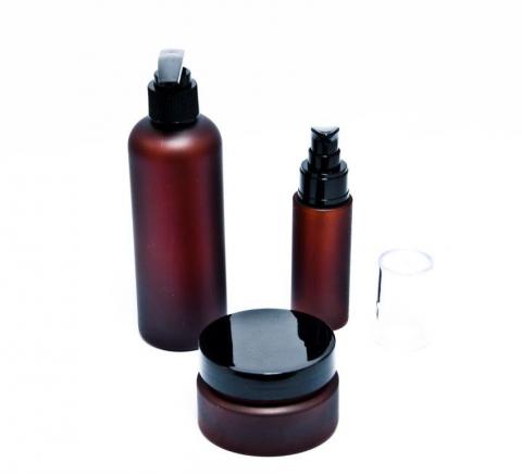 venecia -Envases cosmetica plastico Botella dosificadora calidad PET con bomba Marrón oscuro Tamaño  250ml.  50 ml. Tarro 100ml