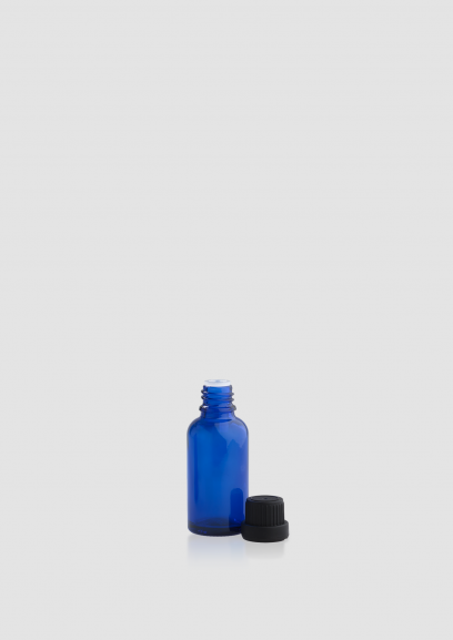 Envase cosmético "Blue Ámbar" 30 ml. Botella calidad de Cristal Ámbar cuentagotas con obturador
