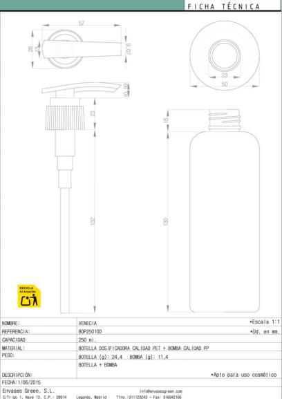 Bomba Envase cosmético Dosificadora Venecia Ref BOP250100P Negra