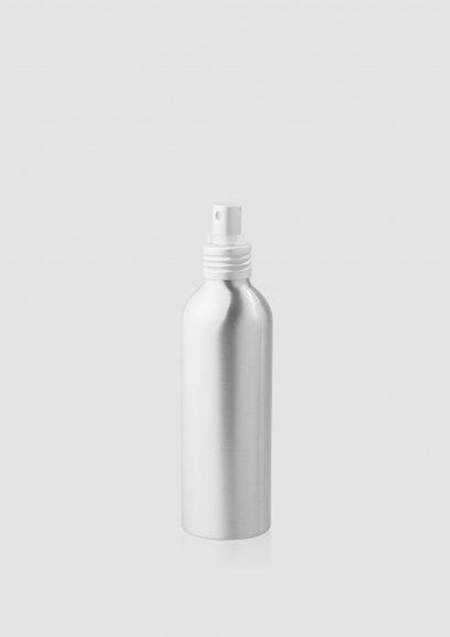 Envase cosmético "Kronos" 200 ml. Ref:BOA200100 Botella Aluminio Plata con bomba Spray
