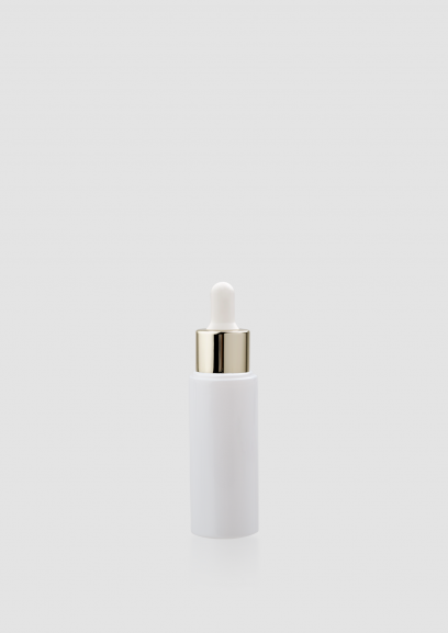 Envase cosmético "London" 30 ml. Botella dosificadora calidad Cristal Blanco con cuentagotas Oro claro-Blanco.