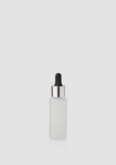 Envase cosmético "London" 30 ml. Ref:BOC030102 Botella dosificadora calidad Cristal Translúcido con cuentagotas plata negro
