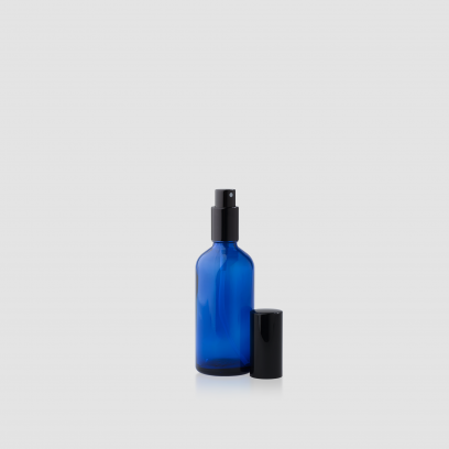 Envase cosmético "Blue Ámbar" 100 ml. Botella calidad de Cristal Ámbar con bomba en spray