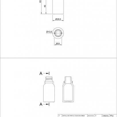 Ficha Técnica envase cosmética botella Ámbar 15ml. Ref.BOC015102D