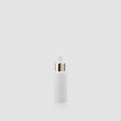 Envase cosmético "London" 30 ml. Botella dosificadora calidad Cristal Blanco con cuentagotas Oro claro-Blanco.